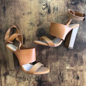 Cognac Strappy Block Heels